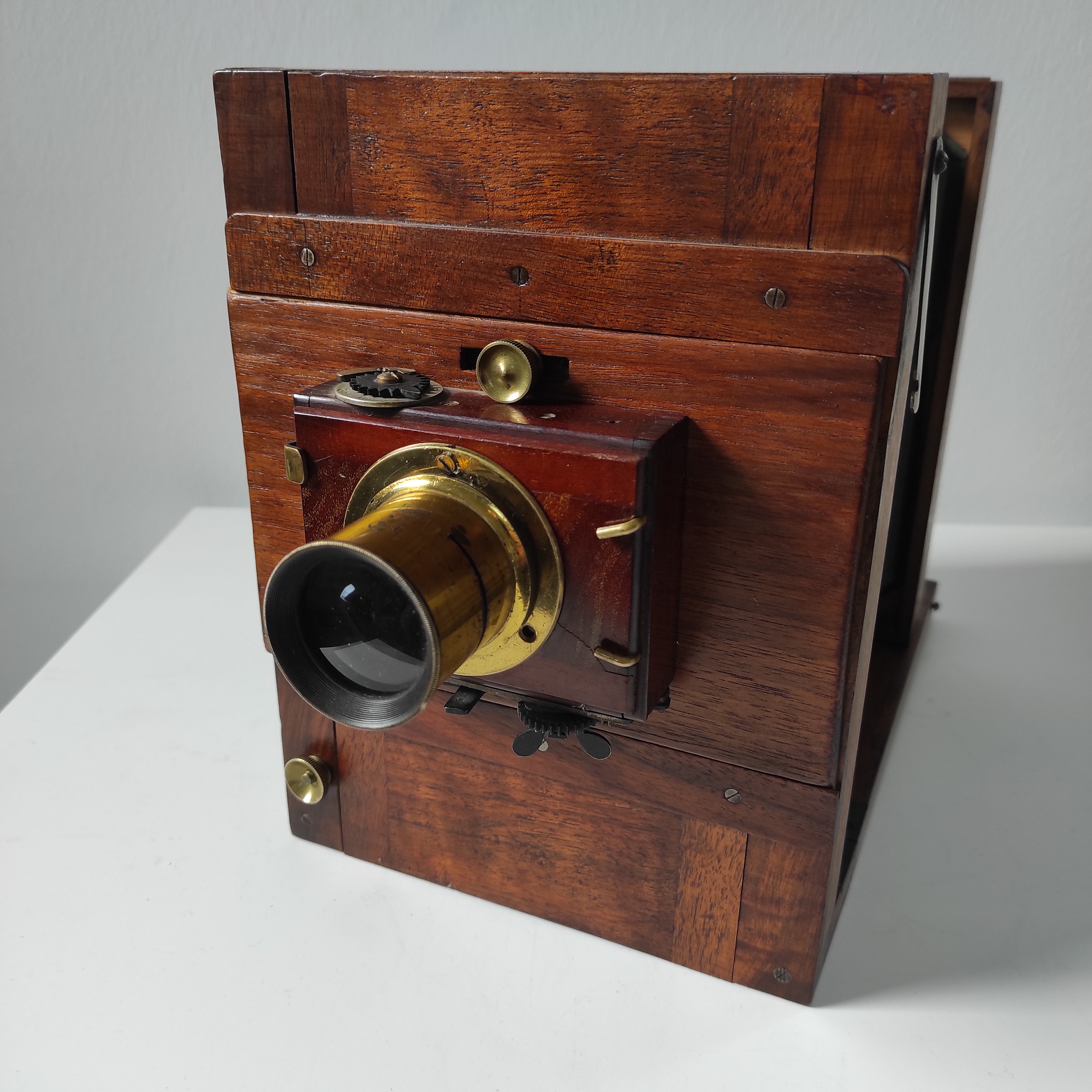 Wooden Large Format Camera, Bellow Camera, Tailboard, Brass