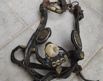 Vintage Pferd Kragen Leder Joch, Wandbehang, Ranch Dekor, Neckholder mit Leder Nasenband, Pferd Bridle Zubehör, Pferd Geschenke