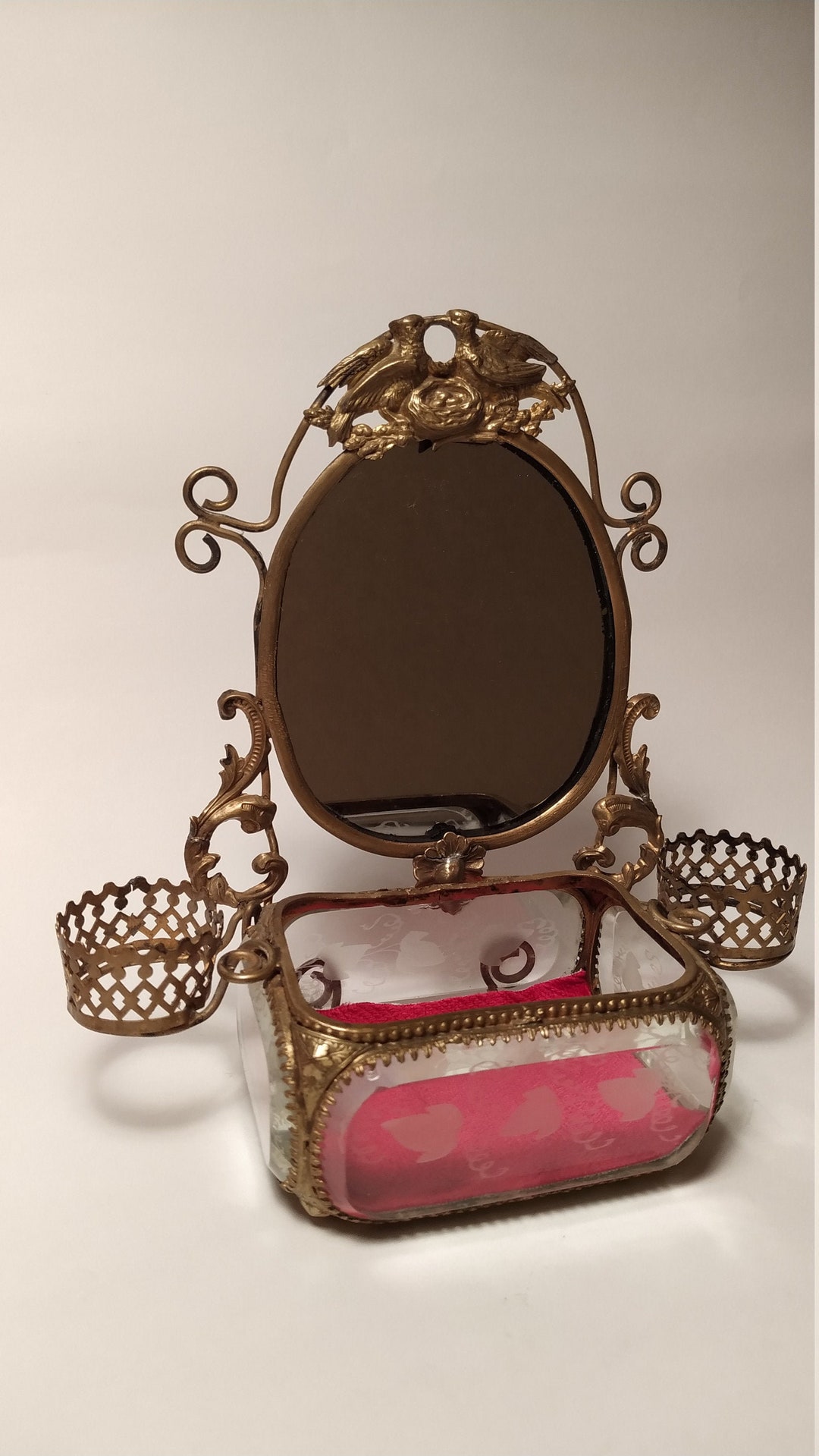 Frus Card Antique Jewelry Mirror Box, Biseauté Glass, Brass Birds Decor - Etsy UK