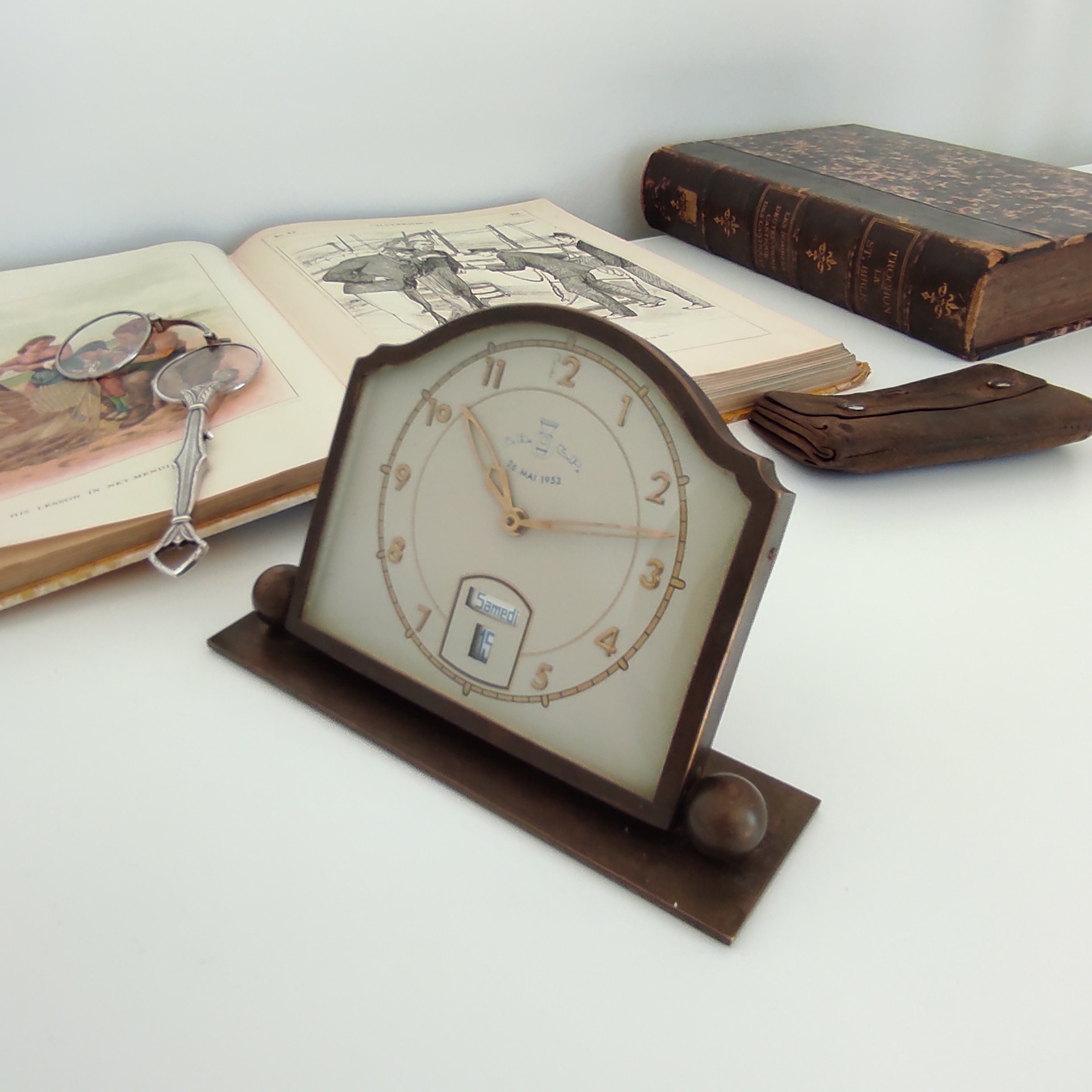 Brass Desk Clock Tabletop Clock Wind up Mechanical Etsy