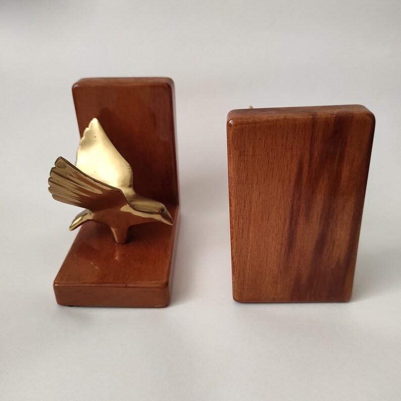 Vintage Brass Bird Bookends Home Decor Book Lover Gift Wood Etsy