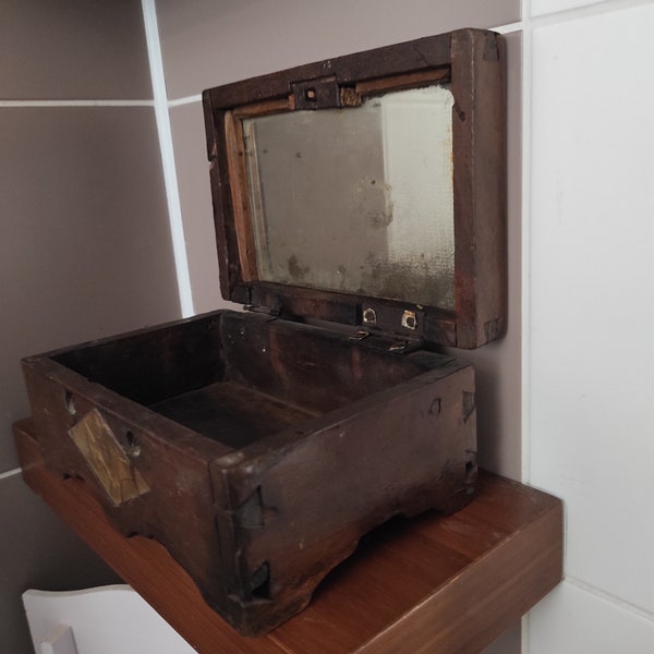 Wooden Jewelry Box, Trinket Box, Wedding Jewelry, Makeup Box, with original mirror