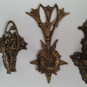 Brass Wall Hooks, Gold Coat Hangers, Farmhouse Entry Wall Decor, Towel Hooks, vintage clothes Hangers set of 3