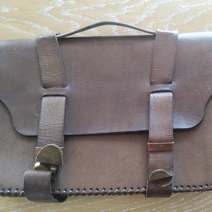 Vintage leather briefcase document bag Officer briefcase Genuine leather briefcase,  Brown leather handle bag