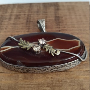 Antique Silver , Agate Stone, Christal Stone , Custom-Made, Oval Shaped Stone, banded agate Pendant