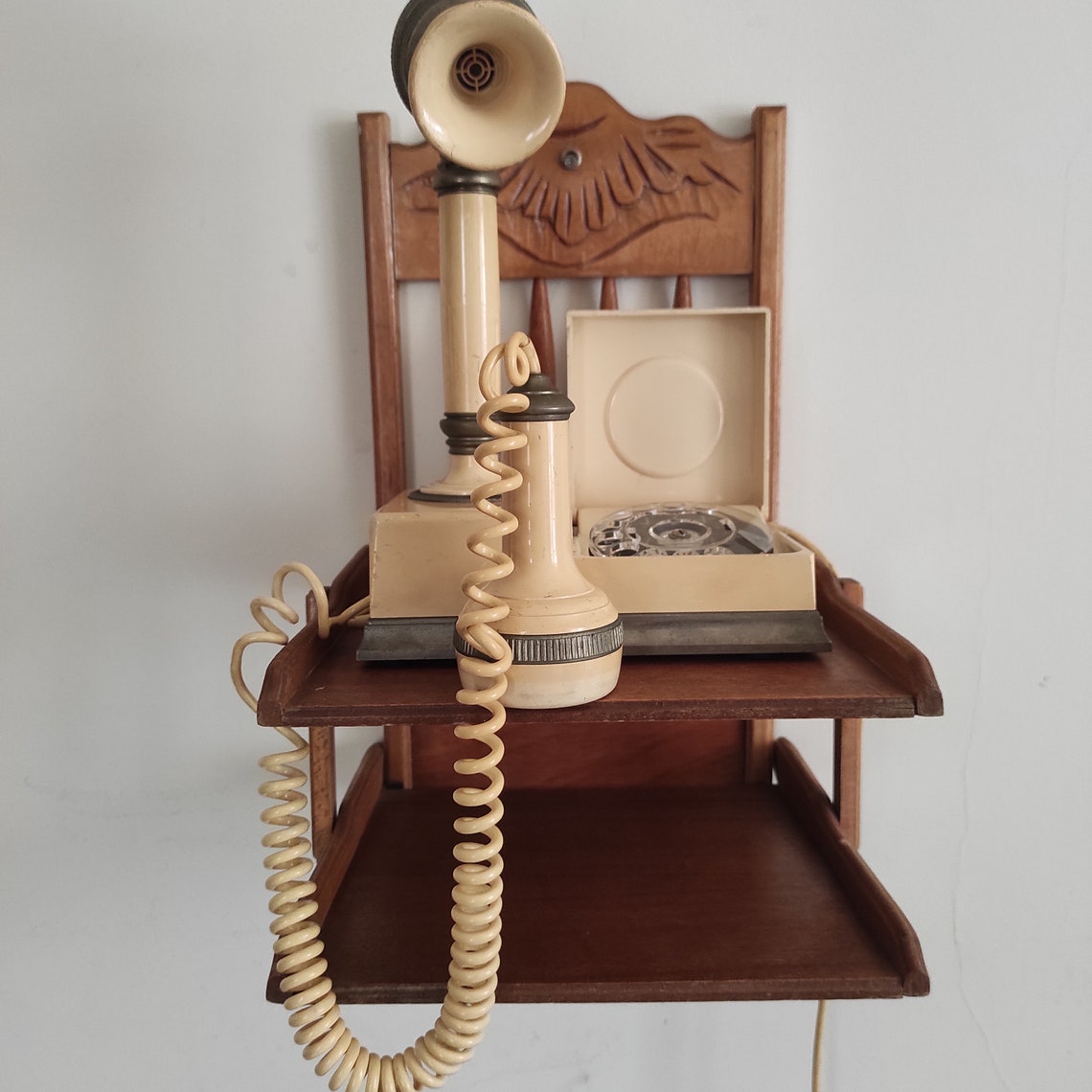 Vintage Candlestick Phone Vintage Wood Desktop Phone Stand Etsy
