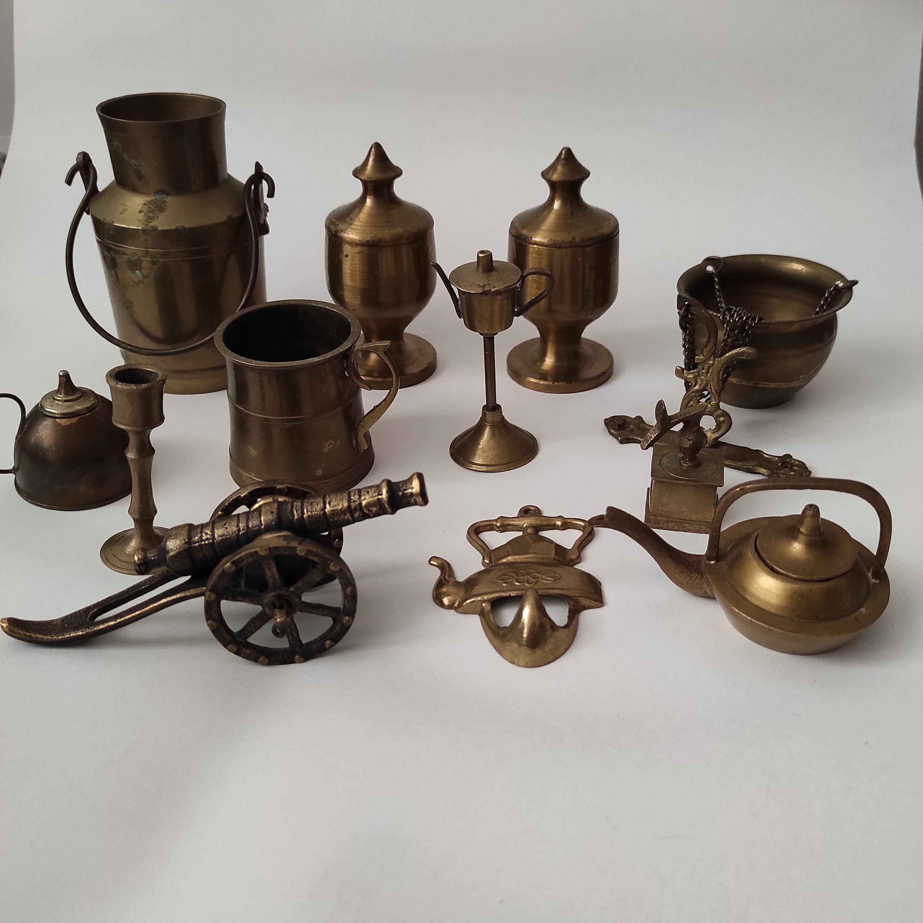 Set of Vintage Mini Sized Brass Ornaments for Decoration and Set of Vintage Mini Sized Brass Ornaments for Decoration and