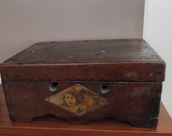 Wooden Jewelry Box, Trinket Box, Wedding Jewelry, Makeup Box, with original mirror