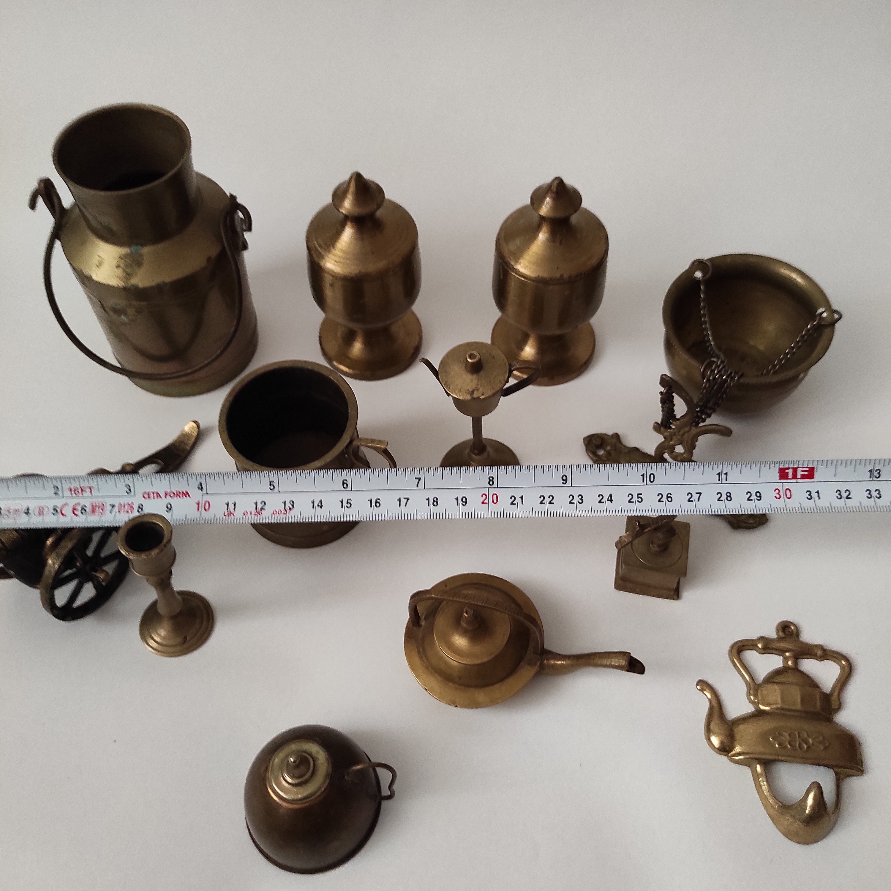 Set of Vintage Mini Sized Brass Ornaments for Decoration and Display