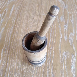 Vintage Wooden Mortar and Pestle Primitive Wood Old Set Hand Carved, Vintage Kitchen Decor, Hand Carved Bowl, Primitive Mortar