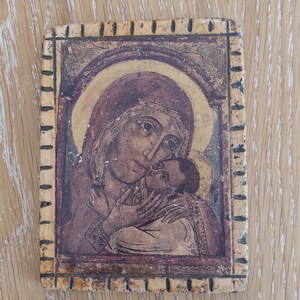 Handgemachte Keramik-Ikone, christliche Kunst, Jungfrau Maria und Jesuskind, religiöse Wanddekoration, Heilige Maria, die Jungfrau und das Kind