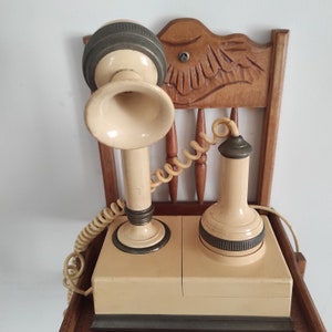 Vintage Candlestick Phone, Vintage Wood Desktop Phone Stand Organizer, Collectible Phone
