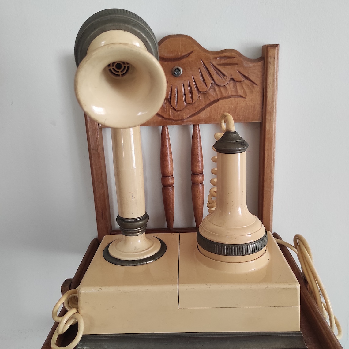 Vintage Candlestick Phone Vintage Wood Desktop Phone Stand Etsy