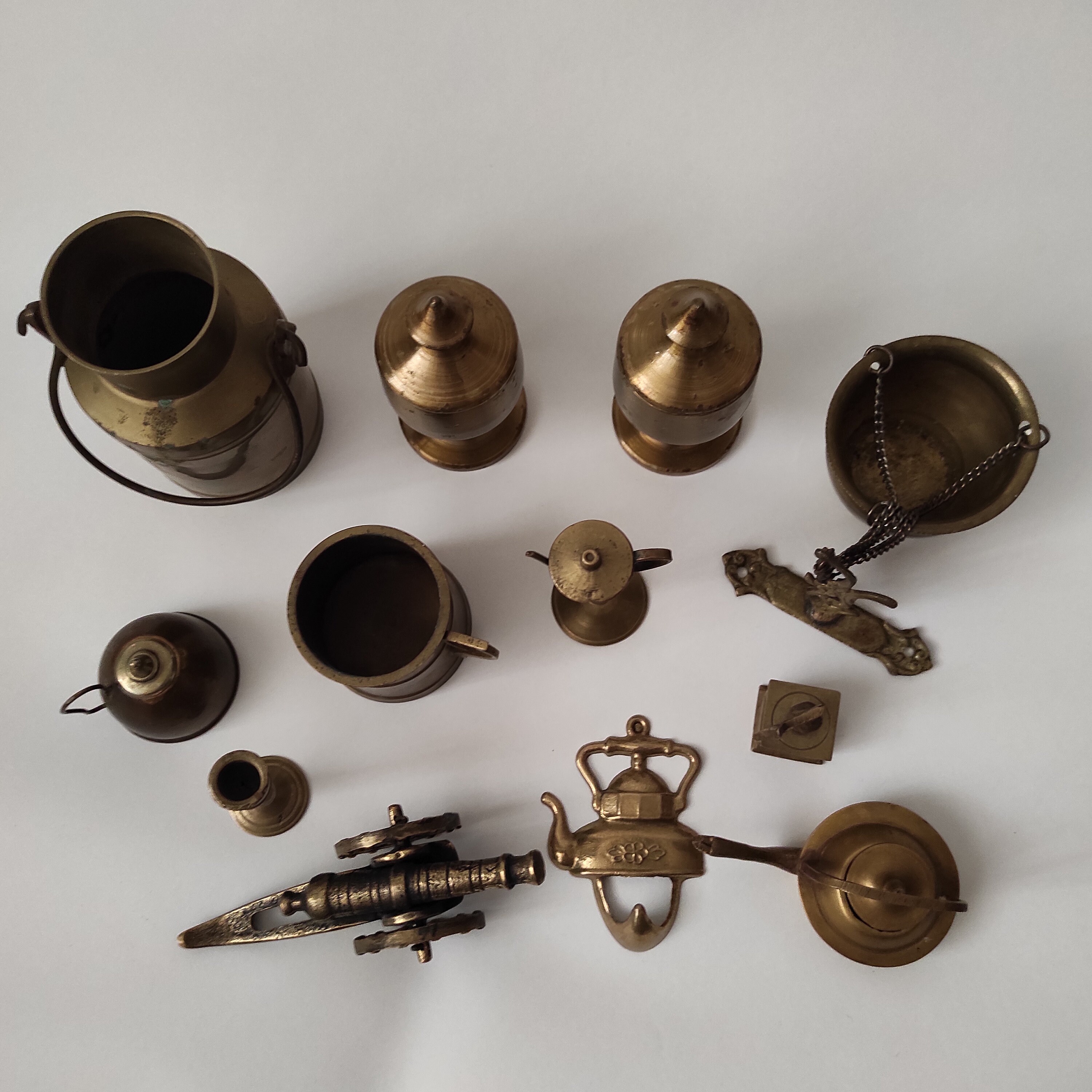 Set of Vintage Mini Sized Brass Ornaments for Decoration and Set of Vintage Mini Sized Brass Ornaments for Decoration and