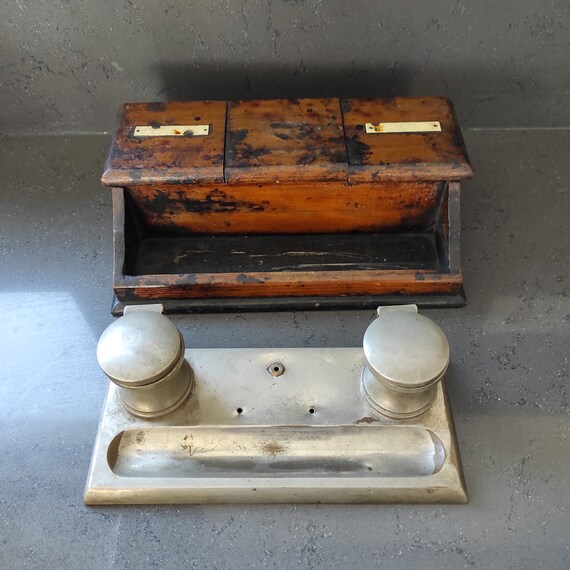 Antique Inkwell Stands Desk Set Ornate Inkwells Set of Two Etsy