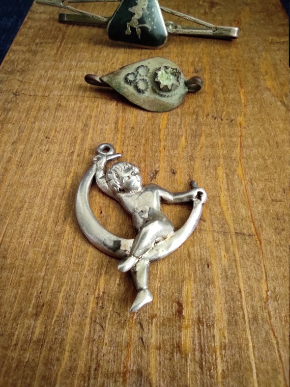 Antique Siam Thai Sterling Silver Enamel Hair Clip 3.25in Enamel Silver Thai Dancer Pin Brooch in Multicolor, closer  main image 4