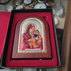 Virgin Mary Silver Icon, Holy Mary, Religious Home Decor, Catholic Vintage, Christian Decor, Silver Icon, Wood Icon, Madonna and Jesus