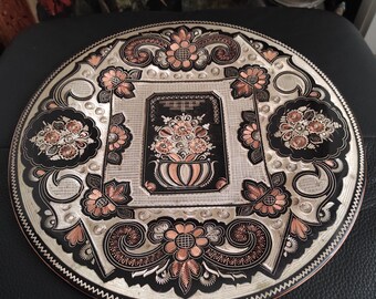 Bandeja vintage de cobre martelado à mão, bandeja decorativa para servir.