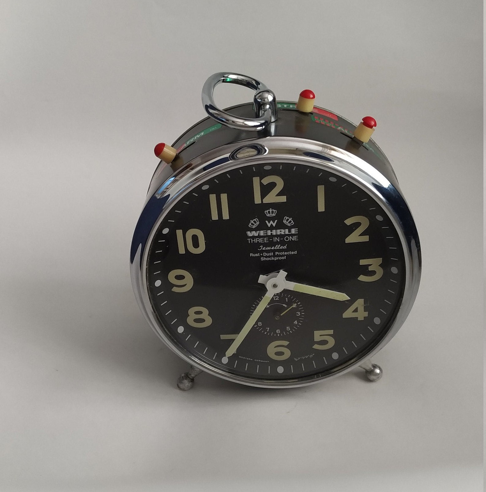 Wehrle Three in One Clock Vintage German Alarm Clock Desk Etsy