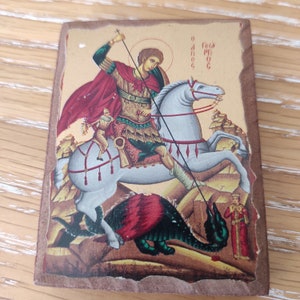 Saint George, religiöse Wohnkultur, katholische Kunst, katholisches Geschenk, katholisches Vintage, christliches Dekor, religiöse Ikone, Holzikone,