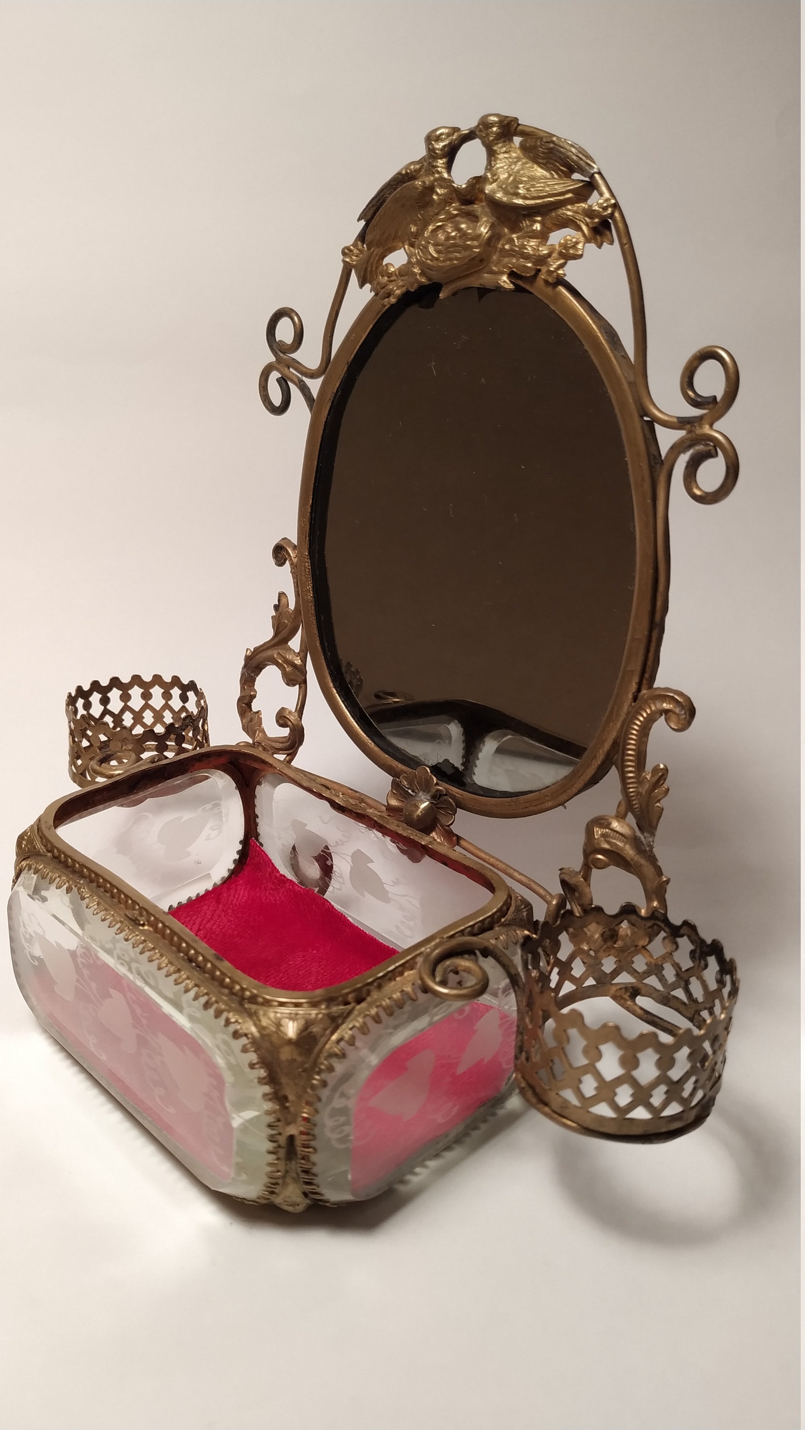 Antique Jewelry Mirror Glass Jewelry Display Box Antique Etsy