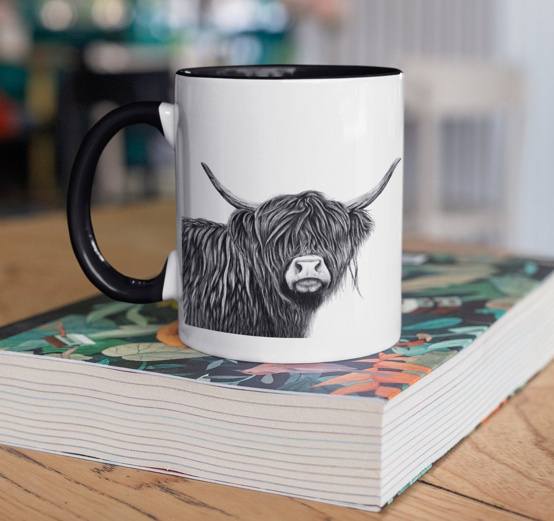 Highland Cow Mug With Color Inside, Highland Cow Gift, Cow Lover Mug