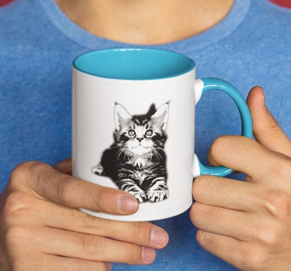Cat Mug With Color Inside Cat Lovers Gift Valentines Gift - Etsy