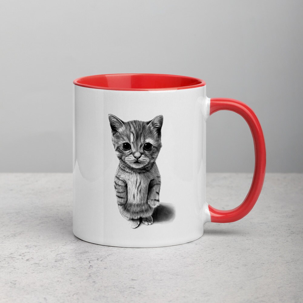Cat Mug With Color Inside Cute Cat Mug Birthday Present for - Etsy