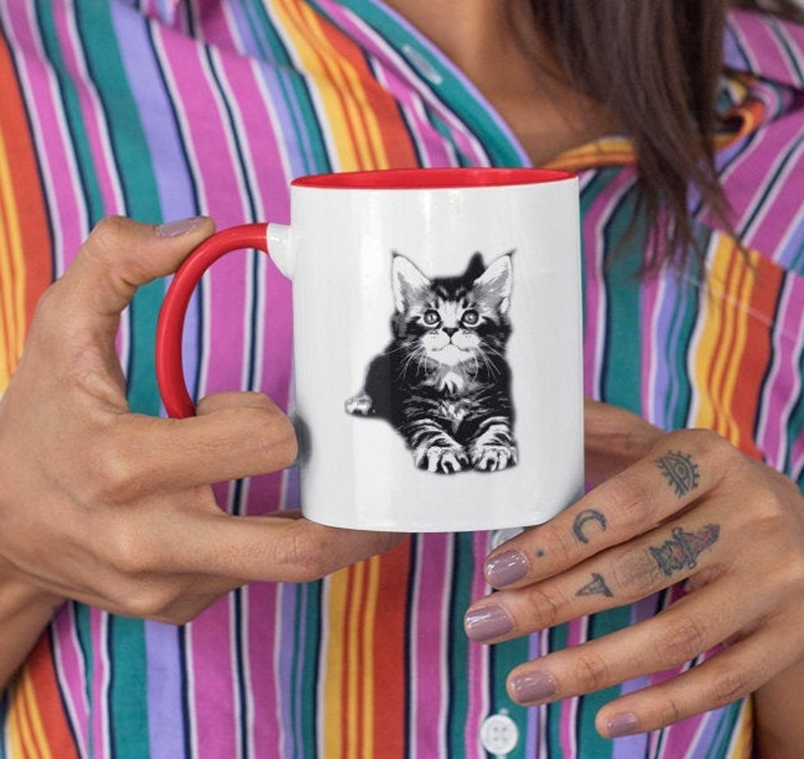 Cat Mug With Color Inside Cat Lovers Gift Valentines Gift - Etsy