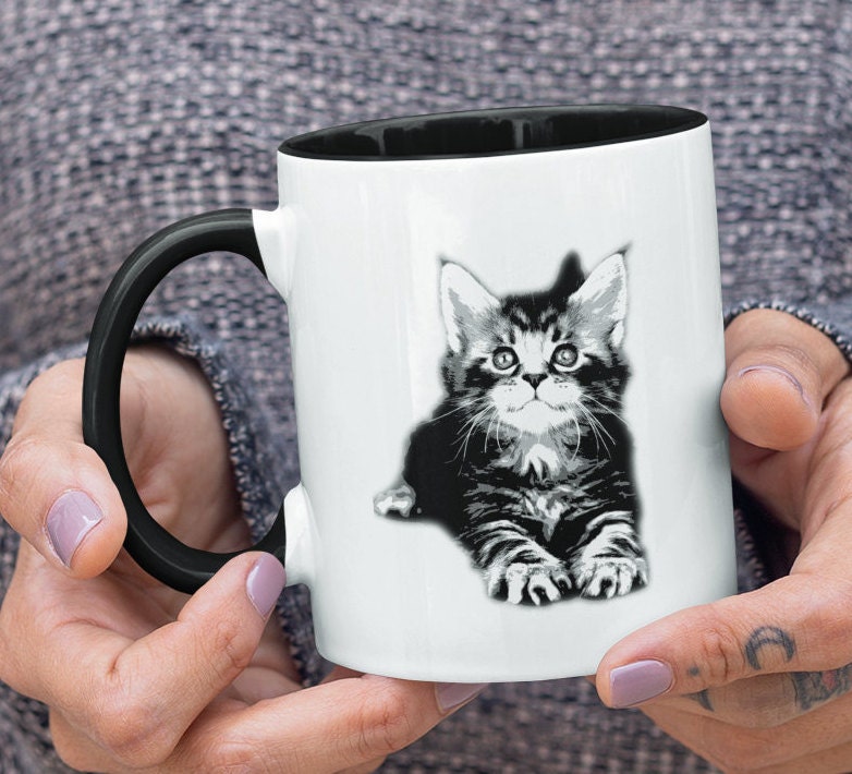 Cat Mug With Color Inside Cat Lovers Gift Valentines Gift - Etsy