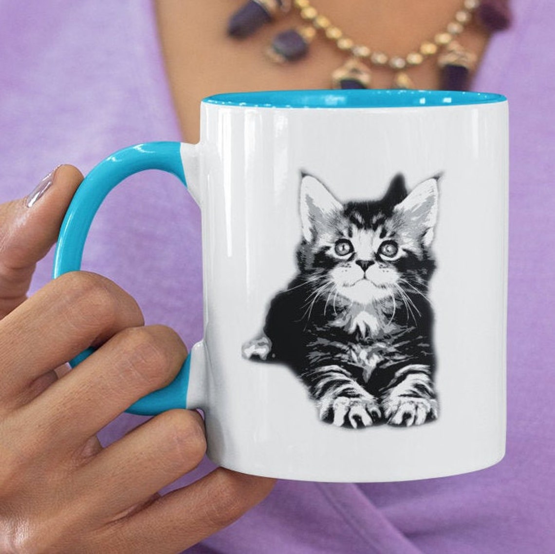 Cat Mug With Color Inside Cat Lovers Gift Valentines Gift - Etsy