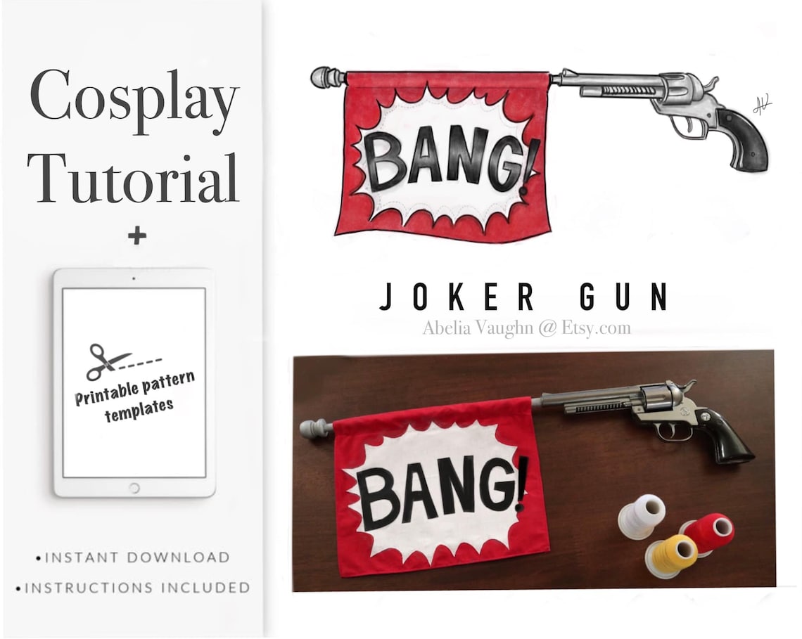 Joker classic BANG gun flag tutorial & pattern templates Etsy