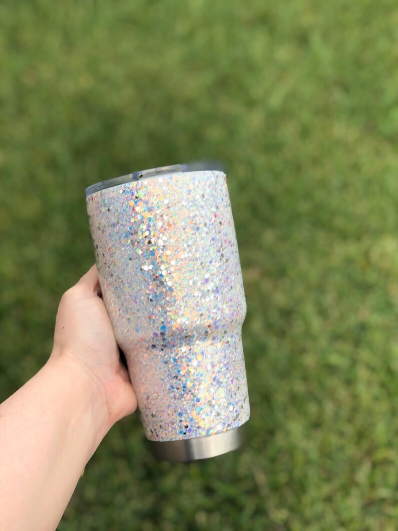 White Glitter Tumbler Opal Glitter Tumbler Personalized Etsy