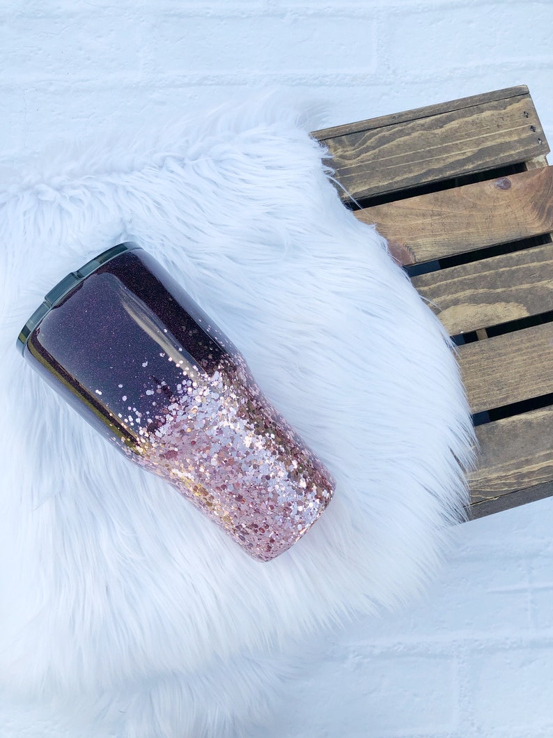 Rose Gold Ombre Glitter Tumbler Rose Gold Tumbler Glitter Etsy