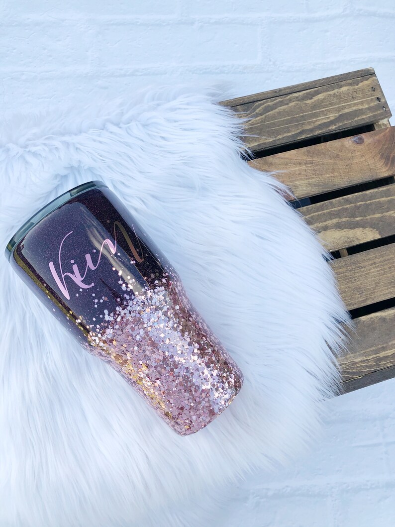 Rose Gold Ombre Glitter Tumbler Rose Gold Tumbler Glitter Etsy