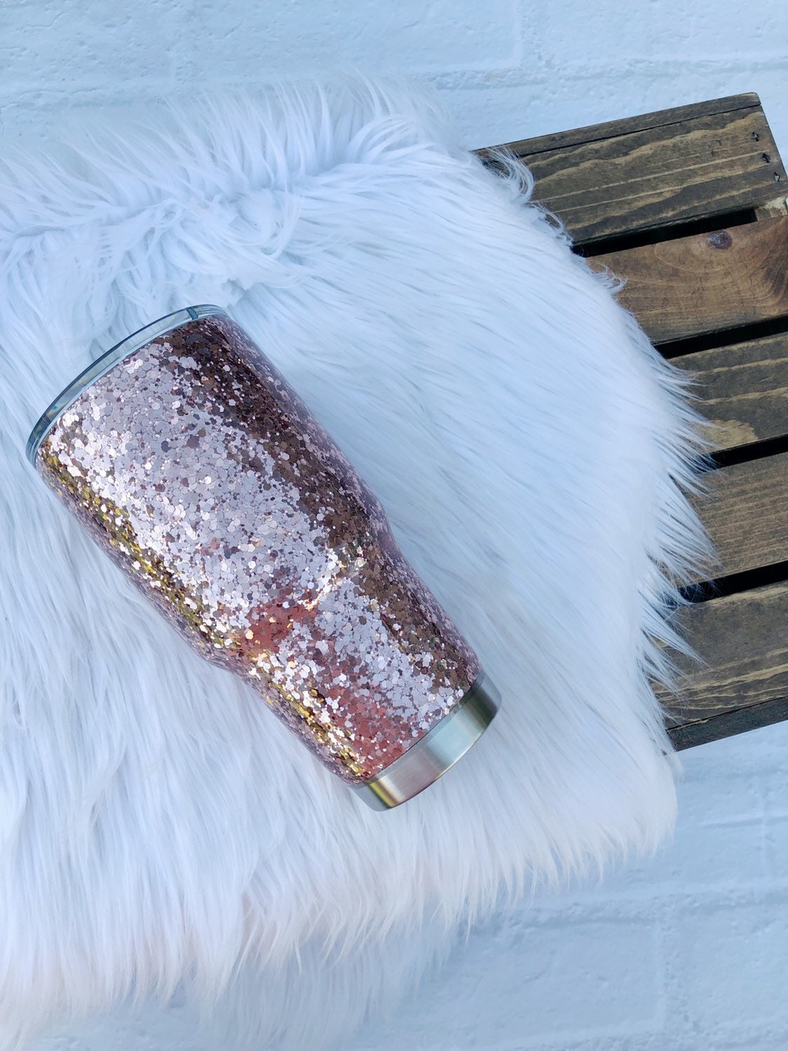 Rose Gold Glitter Tumbler Rose Gold YETI Personalized Etsy
