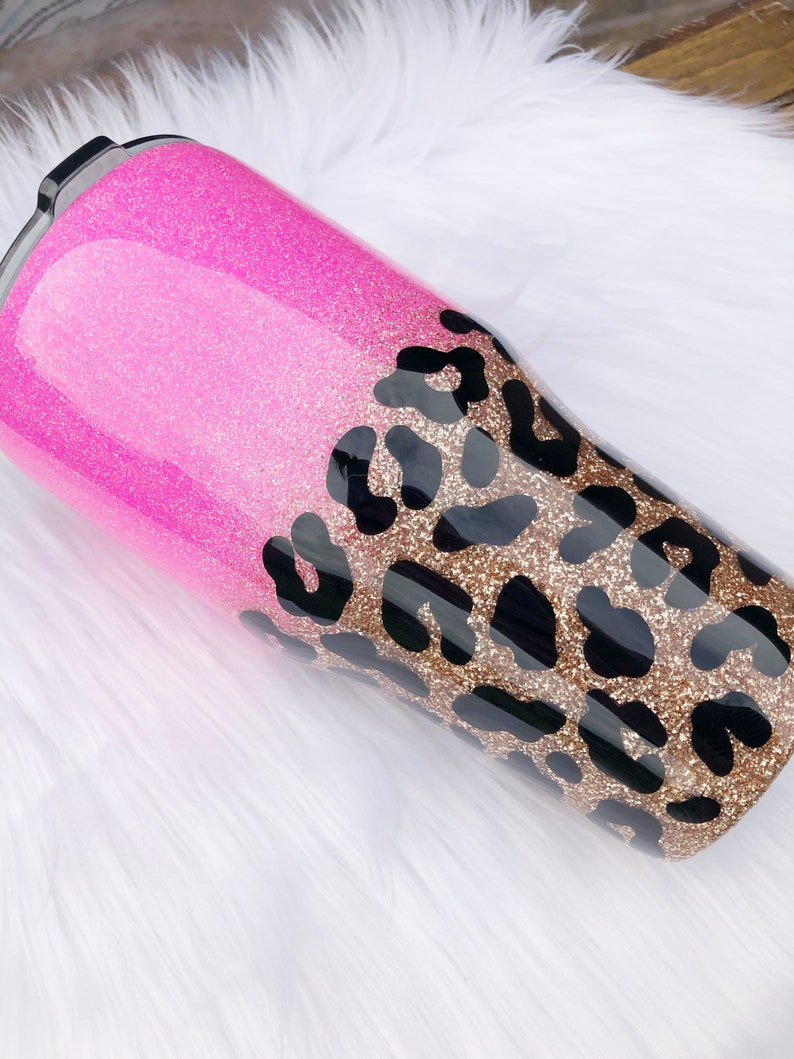 Pink and Leopard Glitter Tumbler Personalized Leopard | Etsy