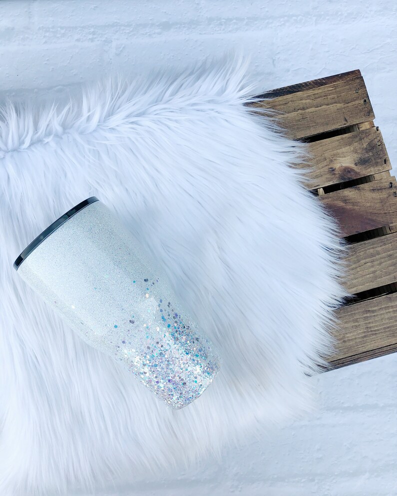 White Glitter Tumbler Opal Glitter Tumbler Personalized Etsy