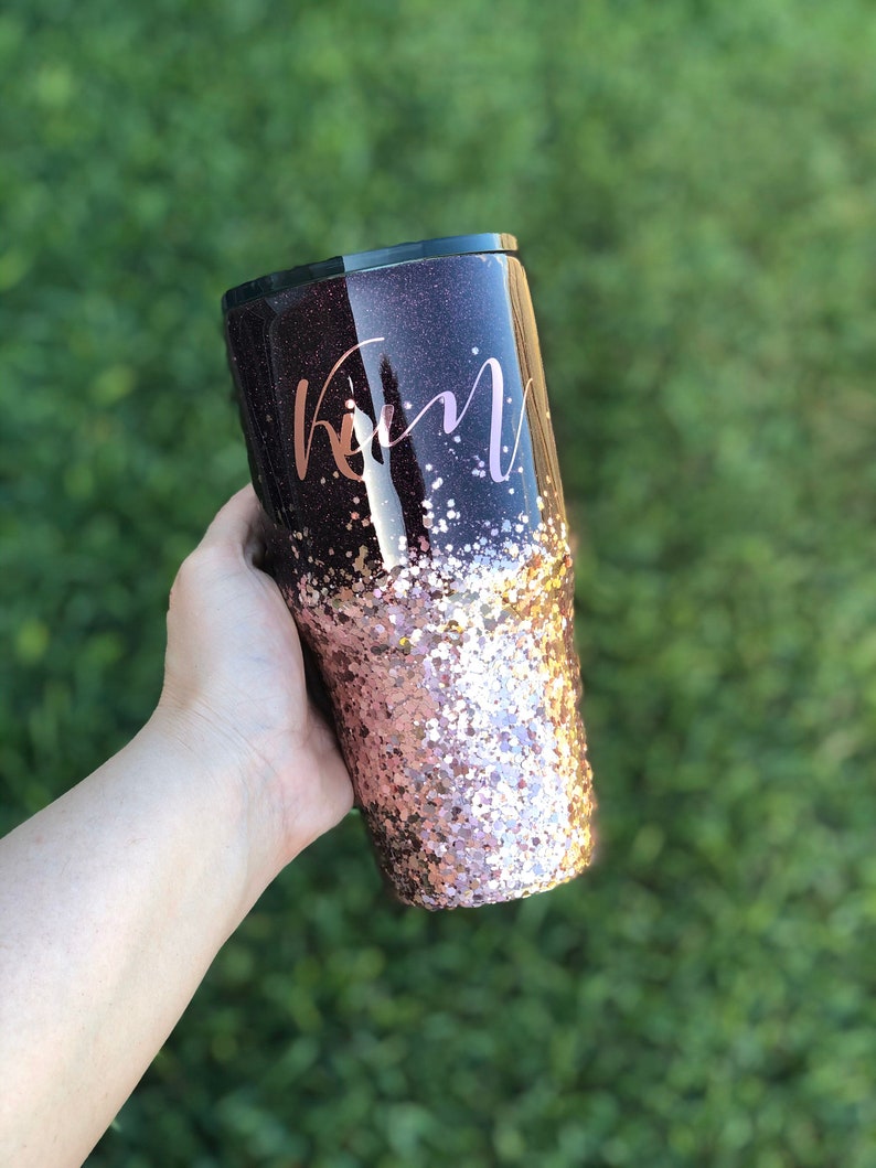 Rose Gold Ombre Glitter Tumbler Rose Gold Tumbler Glitter Etsy