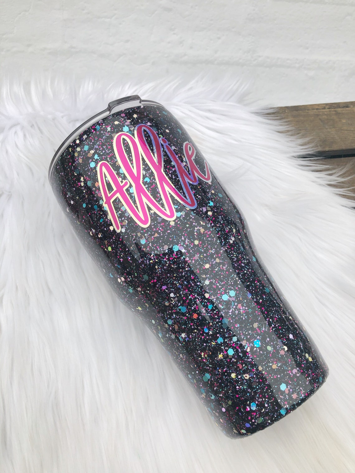 Glitter Tumbler Black Glitter Tumbler Personalized Tumbler Etsy
