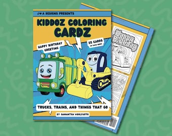 Trucks and Cars Coloring Book for Kids (25 Birthday Cards Included)