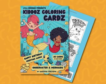 Underwater & Mermaids Kids Coloring Book (25 Birthday Cards Included)