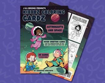 Space & Astronauts Coloring Book for Kids (25 Mixed Greeting Cards Included)