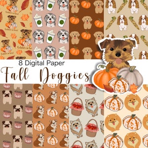 Fall DOG Digital Paper, Digital Paper Pack, Seamless Backgrounds, Dog lovers, Dog Pattern, Scrapbook Paper