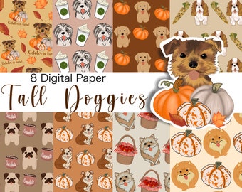 Fall DOG Digital Paper, Digital Paper Pack, Seamless Backgrounds, Dog lovers, Dog Pattern, Scrapbook Paper