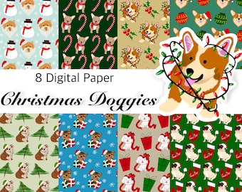 Christmas DOG Digital Paper, Digital Paper Pack, Seamless Backgrounds, Dog lovers, Dog Pattern, Scrapbook Paper