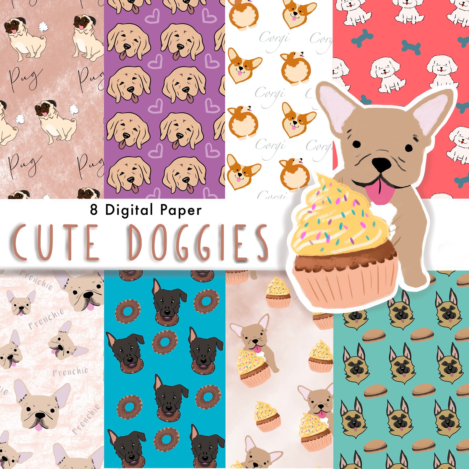 DOG Digital Paper Digital Paper Pack Seamless Backgrounds Etsy