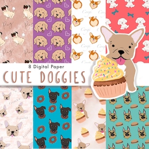 DOG Digital Paper, Digital Paper Pack, Naadloze achtergronden, hondenliefhebbers, hondenpatroon, plakboekpapier