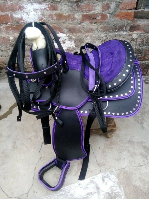 New Synthetic All Purpose Treeless Saddle Purple pony 12" free Girth Stirrups 