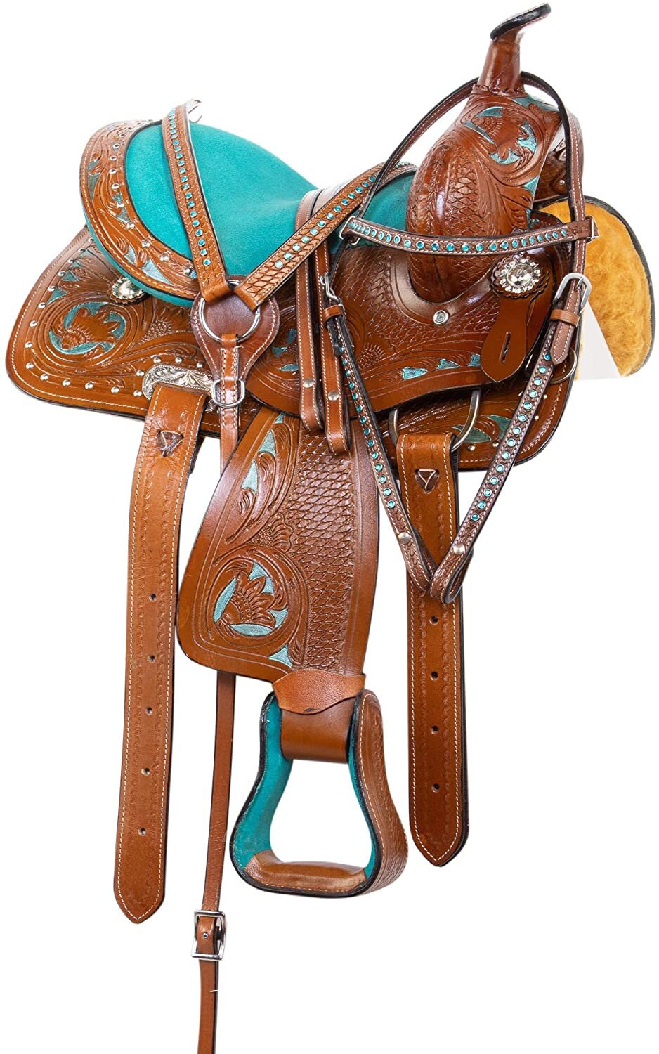 Western Saddle Pleasure Trail Barrel Show Brown Silver Horse Tack Set 18 in 